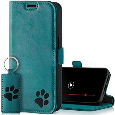 SURAZO Slim magnetische telefoonhoes voor Xiaomi 13 Ultra, lederen beschermhoes met pootmotief, RFID-klaphoes met standfunctie, kaartenvak, flip cover, turquoise SURAZO Slim magnetische telefoonhoes voor Xiaomi 13 Ultra, lederen beschermhoes met pootmotief, RFID-klaphoes met standfunctie, kaartenvak, flip cover, turquoise