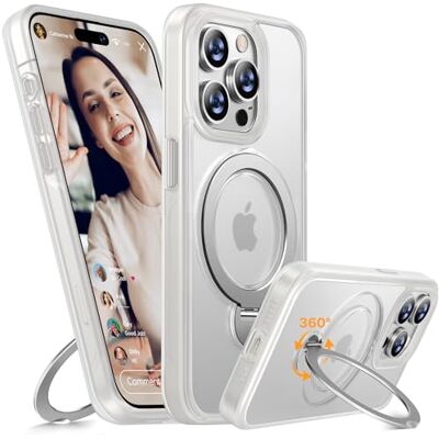 Miracase Hoesje voor iPhone 15 Pro Max: 360° Draaibare magnetische standaardhoesjes met MagSafe Schokbestendige matte doorschijnende beschermhoes voor iPhone 15 Pro Max hoesje met ringhouder (Helder Miracase Hoesje voor iPhone 15 Pro Max: 360° Draaibare magnetische standaardhoesjes met MagSafe Schokbestendige matte doorschijnende beschermhoes voor iPhone 15 Pro Max hoesje met ringhouder (Helder
