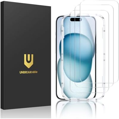 UNBREAKcable Displaybeschermfolie van gehard glas voor iPhone 15, hardheid 9H, met installatieframe, compatibel met iPhone 15-6,1 inch, krasbestendig, luchtbelvrij, 3 stuks UNBREAKcable Displaybeschermfolie van gehard glas voor iPhone 15, hardheid 9H, met installatieframe, compatibel met iPhone 15-6,1 inch, krasbestendig, luchtbelvrij, 3 stuks