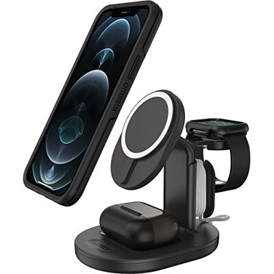Otterbox Wireless 3-in-1 MagSafe-oplaadstandaard, Zwart Sterke magnetische bumper met MagSafe, oplaadport voor meerdere apparaten voor iPhone, AirPods en Apple Watch Otterbox Wireless 3-in-1 MagSafe-oplaadstandaard, Zwart Sterke magnetische bumper met MagSafe, oplaadport voor meerdere apparaten voor iPhone, AirPods en Apple Watch