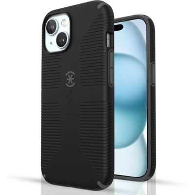 Speck MagSafe Hoes voor iPhone 15 Plus val- en camerabescherming, Soft-Touch Secure Grip, compatibel met draadloos opladen, past op alle 6,7 inch modellen, waaronder iPhone 14 en 13 Plus, Grip Black Speck MagSafe Hoes voor iPhone 15 Plus val- en camerabescherming, Soft-Touch Secure Grip, compatibel met draadloos opladen, past op alle 6,7 inch modellen, waaronder iPhone 14 en 13 Plus, Grip Black