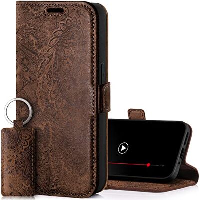 SURAZO Slanke magnetische telefoonhoes voor Samsung Galaxy M54, leren klaphoesje, echt leer, beschermhoes met kaartenvak, RFID-bescherming, bloemenpatroon, portemonneehoes (bruin) SURAZO Slanke magnetische telefoonhoes voor Samsung Galaxy M54, leren klaphoesje, echt leer, beschermhoes met kaartenvak, RFID-bescherming, bloemenpatroon, portemonneehoes (bruin)