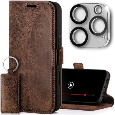 SURAZO Klaphoesje met magneetsluiting voor Apple iPhone 16 Pro Max, van leer, inklapbaar, met kaartsleuf, RFID-bescherming, camerabescherming, portemonneehoes (bruin) SURAZO Klaphoesje met magneetsluiting voor Apple iPhone 16 Pro Max, van leer, inklapbaar, met kaartsleuf, RFID-bescherming, camerabescherming, portemonneehoes (bruin)