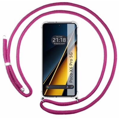 Transparante Hangende Cover voor Xiaomi Poco X6 Pro 5G Roze Fuchsia - Telefoonhoesje Transparante Hangende Cover voor Xiaomi Poco X6 Pro 5G Roze Fuchsia - Telefoonhoesje