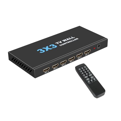 dsfen 3X3 videowandcontroller, tv-wandprocessor voor HDMI-ingangsondersteuning, 3840 x 2160 bij 30 Hz ingangs- en uitgangsondersteuning, echte 4K-resolutie, 1 x 1, 1 x 2, 1 x 3, 1 x 4, 2 x 1, 2 x 2, 2