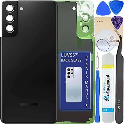 LUVSS Achterkant Glas voor Samsung Galaxy S21+ Plus G996 Zwart Back Cover met Cameralens en Lijm Werktuigen Vervangen Reparatieset