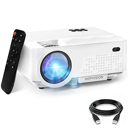 HOPVISION Draagbare mini-beamer- 6500 lumen videobeamer, ondersteunt 240 inch 1080p Full HD thuisbioscoopbeamer, 90.000 uur lampprojector voor smartphone/pc/laptop/PS4/tv-stick/EXCEL/PPT