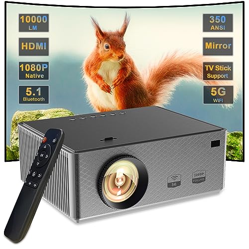 WTONISY Draagbare Beamer ondersteunt 4K 170 inch Full HD thuisbioscoop 500 Ansi lumen draagbare mini-wifi-Bluetooth-projector (zwart)
