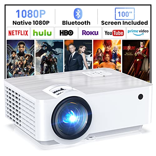 HOPVISION Beamer, Native 1080p Mini Beamer 4K 9500 Lumen Beamer Bluetooth 5.1 Thuisbioscoop Met 100 Inch Scherm Compatibel met HDMI/USB/AV/Smartphone/IPad/TV-Box/Laptop