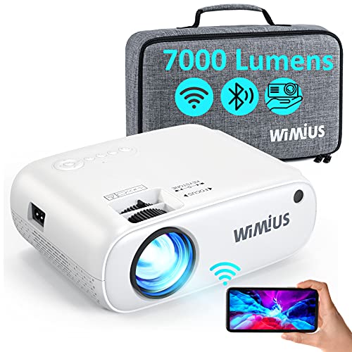 WiMiUS [WiFi Bluetooth Beamer] 7000 lumen  Full HD Video Beamer ondersteunt 1080P, Mini Beamer voor -50% Zoom Functie, Home Cinema Beamer compatibel iPhone, Android, Mac, TV Stick, PS4