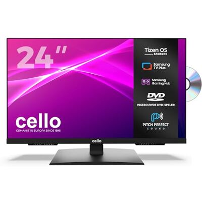 CELLO C2426TZF 24" Smart LED TV/DVD met Tizen OS van Samsung, Gaming Hub, Pitch Perfect Speaker, Bluetooth, ideaal voor keuken en slaapkamer, triple-tuner CELLO C2426TZF 24" Smart LED TV/DVD met Tizen OS van Samsung, Gaming Hub, Pitch Perfect Speaker, Bluetooth, ideaal voor keuken en slaapkamer, triple-tuner