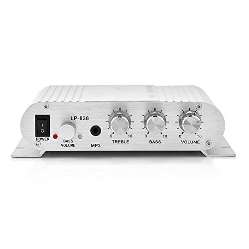 Tosuny Mini HiFi 2.1 stereo audioversterker-ontvanger, car-home audio-versterker, compatibel met mobiele telefoons, dvd-spelers, computers, MP3/MP4 (zilver)