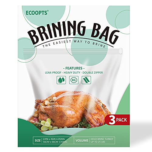 ECOOPTS 3 Counts Turkey Pekelzak van    26"×22" extra grote pekelzak   Verdikte pekelzak houdt tot 35 lbs   Dubbele ritsen zegel pekelzakken   BPA-vrij (66 x 50 cm)