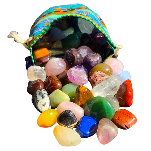 Steinfixx ® Geslepen en gepolijste edelstenen in kleurrijke stoffen zakjes   gevuld met edelstenen en halfedelstenen   stenen ongekleurd   vele varianten   (mix van trommelsteen L, 300 gram)