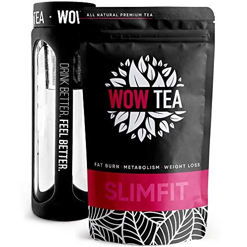 WOW TEA Afslanktheeset: Detox 21-daagse thee   Vetverbrandende kruiden   Beste Detox en Gewichtsbeheersing Kruiden Groene Thee + Zetgroep Theefles   150g, Made in EU