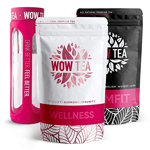 WOW TEA Reinigingsset: Detox 21 dagen thee   Vetverbrandende thee voor gewichtsverlies   Beste biologische kruidenthee voor detox en gewichtsbeheersing   Zetgroepfles   300g, Made in EU (SlimFit & Wellness, Roze Fles)