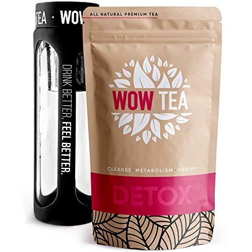 WOW TEA Afslanktheeset: Detox 21-daagse thee   Vetverbrandende kruiden   Beste Detox en Gewichtsbeheersing Kruiden Groene Thee + Zetgroep Theefles   150g, Made in EU