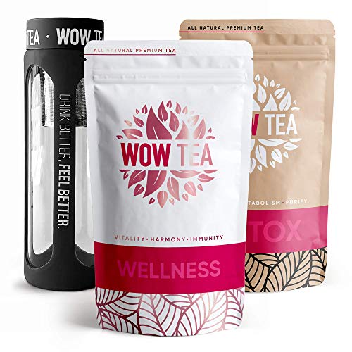 WOW TEA Reinigingsset: Detox 21 dagen thee   Vetverbrandende thee voor gewichtsverlies   Beste biologische kruidenthee voor detox en gewichtsbeheersing   Zetgroepfles   300g, Made in EU (Detox & Wellness, Zwarte Fles)