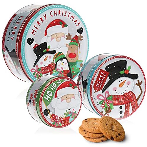 com-four ® 3-delige koektrommelset voor Kerstmis, koektrommelset, blikken kerstdozen met deksel, voorraadpotten voor koekjes, snoep en cadeaus (3 stuks rood/groen/blauw)