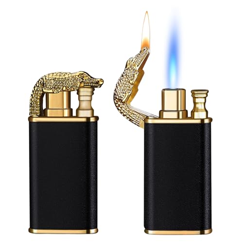 Vegena Magic Double Flame Aansteker, 2 stuks, stormaansteker, crocodile aansteker, opblaasbare aansteker, coole aansteker, winddicht, direct jet blue fire aansteker voor camping