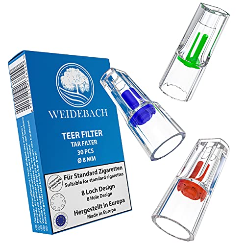 Weidebach ® 30 Premium sigarettenfilter 8 mm, teerfilter voor sigaretten, nicotinefilter, plastic sigarettenfilter, sigarettenfilter, sigarettenfilterbevestiging, sigarettenfilter, Made in Europa