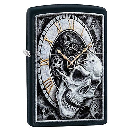 Zippo Unisex's Skull Clock Winddicht Metaal Langdurige Beste Vloeistof   Hervulbaar Perfect voor Sigaretten Sigaren Kaarsen  Pocket aansteker Fire Starter Design, Regular