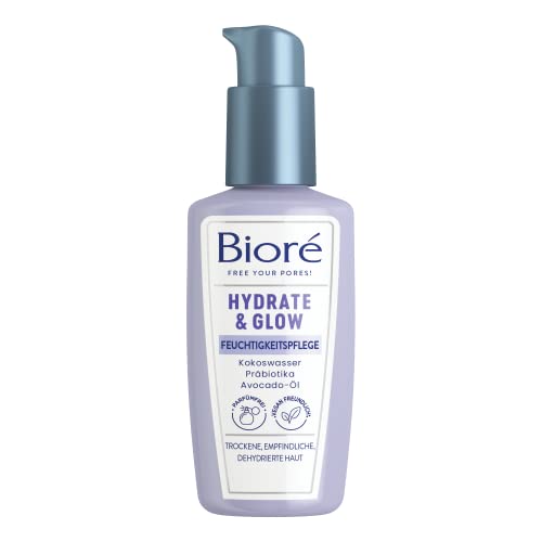 Biore Bioré Hydrate en Glow – Hydraterende verzorging – inhoud: 100 ml – huidtype: droog, gevoelig, gedehydrateerd – met kokoswater, prebiotica en avocado-olie