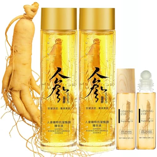 ENTENTE Ginseng Eye Oil Roller, Ginseng Extract Liquid for Face, Anti-ageing Ginseng Peptide Anti-Wrinkle Ginseng Serum, Ginseng Anti-Aging Essence Water, Gold Ginseng Essential Oil for Skin (2PCS)
