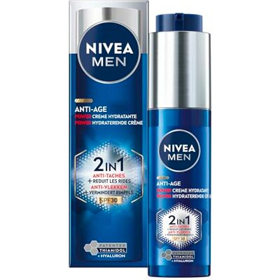 NIVEA MEN Anti-Age 2in1 Power Hydraterende Crème Gezicht Dagcrème Moisturizer Normale en rijpere huid SPF 30 Met hyaluronzuur en Luminous630-50 ml NIVEA MEN Anti-Age 2in1 Power Hydraterende Crème Gezicht Dagcrème Moisturizer Normale en rijpere huid SPF 30 Met hyaluronzuur en Luminous630-50 ml