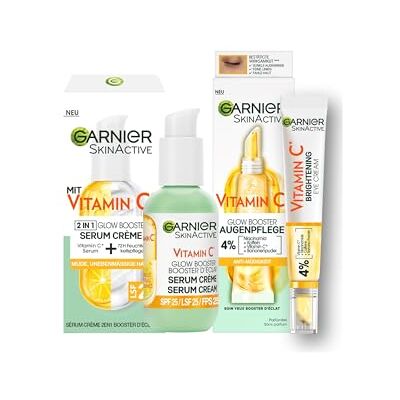 Garnier Vitamine C Glow Booster Set met anti-vermoeidheid oogverzorging en serum crème, voor een stralende en gelijkmatige huid en ter vermindering van vermoeidheidsverschijnselen, SkinActive, 2-delig Garnier Vitamine C Glow Booster Set met anti-vermoeidheid oogverzorging en serum crème, voor een stralende en gelijkmatige huid en ter vermindering van vermoeidheidsverschijnselen, SkinActive, 2-delig