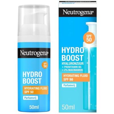 Neutrogena Hydro Boost Aqua Fluid SPF 50,50 ml Geurvrije dagcrème, lichte gezichtsverzorging met hyaluronzuur, vitamine B5 en niacinamide voor intensieve hydratatie Neutrogena Hydro Boost Aqua Fluid SPF 50,50 ml Geurvrije dagcrème, lichte gezichtsverzorging met hyaluronzuur, vitamine B5 en niacinamide voor intensieve hydratatie