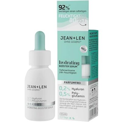 Jean & Len Hydrating Booster Serum, vegan, 30 ml Diepwerkende 24h-hydratatie, licht gezichtsserum voor elk huidtype, parfumvrij Jean & Len Hydrating Booster Serum, vegan, 30 ml Diepwerkende 24h-hydratatie, licht gezichtsserum voor elk huidtype, parfumvrij