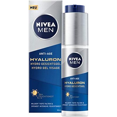NIVEA MEN Anti-Age Hyaluron Hydro gezichtsgel (50 ml), vochtgel vermindert zelfs diepe rimpels, snel intrekkende gezichtsverzorging met hyaluronzuur NIVEA MEN Anti-Age Hyaluron Hydro gezichtsgel (50 ml), vochtgel vermindert zelfs diepe rimpels, snel intrekkende gezichtsverzorging met hyaluronzuur