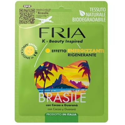 Fria K-Beauty Brazilië gezichtsmasker met cacao en guarana, energetiserende en regenererende werking op de huid, dermatologisch getest, verpakking met 1 masker Fria K-Beauty Brazilië gezichtsmasker met cacao en guarana, energetiserende en regenererende werking op de huid, dermatologisch getest, verpakking met 1 masker