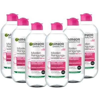 Garnier Micellaire reinigingswater, all-in-1 reiniging, gezichtsreiniging voor droge en gevoelige huid, voor een zachte reiniging en zacht afschminken, SkinActive, 6 x 400 ml Garnier Micellaire reinigingswater, all-in-1 reiniging, gezichtsreiniging voor droge en gevoelige huid, voor een zachte reiniging en zacht afschminken, SkinActive, 6 x 400 ml