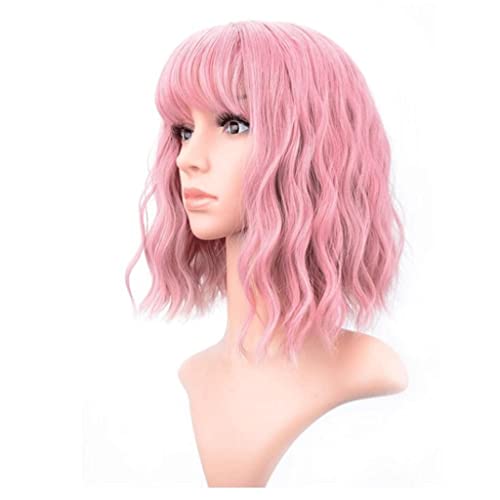 ELJHY pruiken voor Dagelijks Roze Pruiken Krullend Golvend Schouderlengte Pastel Bob Synthetische Cosplaypruik Voor meisjes Dagelijks gebruik Kleurrijke Pruiken Voor het dagelijks leven Pruiken