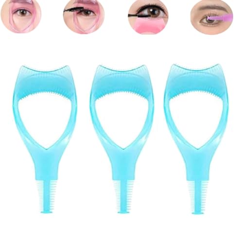 DWILKE 3 stuks 3-in-1 wimpers gereedschap, mascara applicator met wimperkrulspeld, mascara-schildapplicator, mascara wimperkam, blauw