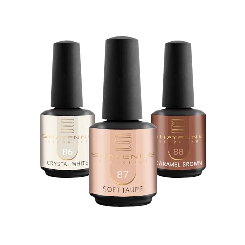 Shayenne Uv-nagellakset, Made in Germany, 3 stuks, 86 Crystal White, 15 ml, 87 Soft Taupe 15 ml, 88 Caramel Brown 15 ml gel, kleurlak, gellak, nagellak, nagellak, nagellak, nagellak, Shellac