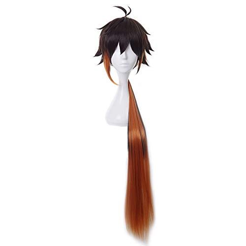 HIROAKIYA Zhongli Wig, Genshin Impact Zhongli Cosplay Wig with Wig Cap, Length approx.90cm