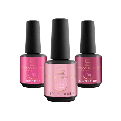 Shayenne Uv-nagellakset, Made in Germany, 3 stuks, 132 roze, 15 ml, 133 Perfect Blush 15 ml, 134 Lovely Plum, 15 ml, gellak, nagellak, nagellak, nagellak, Shellac