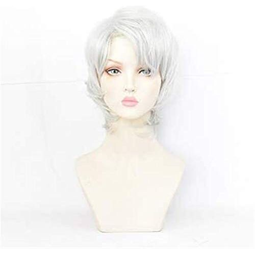 LINLINCD -Wig Anime Cosplay Anime Cosplay Pruiken Demon Slayer Rui Cos Pruik Zilver en Wit Kort Haar Anime Styling Haar Keebon