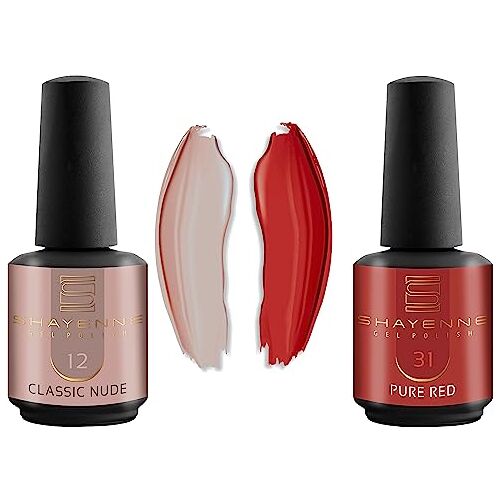 Shayenne Set van 2 uv-gelnagellak 12 Classic Nude 15 ml + 31 Pure Red Red Red 15 ml UV LED lamp kleurlak gellak nagellak nagellak nagellak Shellac (30 ml)