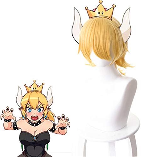 GGOII Anime Princess Bowsette Role Play Golden Ponytail Synthetic Hair Super Mario Peach Koopa Bowser Cosplay Wig Party Costume Wigs