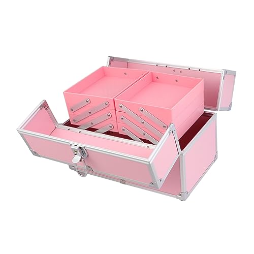 FRCOLOR Box 3 organizers voor het opbergen van sieraden, make-upkoffer, meerlaagse cosmeticakoffer, beauty-cosmetica, 3-traps organizer voor sieraden, opbergkist, make-updoos, reizen, roze, 1