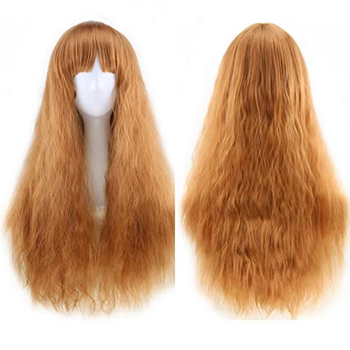 GHK Goedkope Synthetische Lange Golvend Lolita Pruik Met Pony Halloween Kostuum Bruin Wijn Rood Blond Geel Zwart Goedkope Pruiken Voor Vrouwen mix blond geel