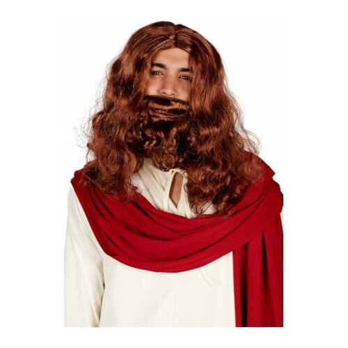 Orion Mannen Jezus Pruik en Baard Religieuze Geboorte Fancy Dress Kostuum Accessoire