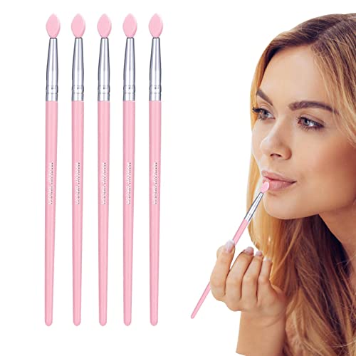 Jikiaci Siliconen lip make-up kwastenset, 5 stuks draagbare herbruikbare lipliner oogschaduw lippenstift crème aanbrengen van cosmetische set penseel make-up tool voor het aanbrengen van crème lip film