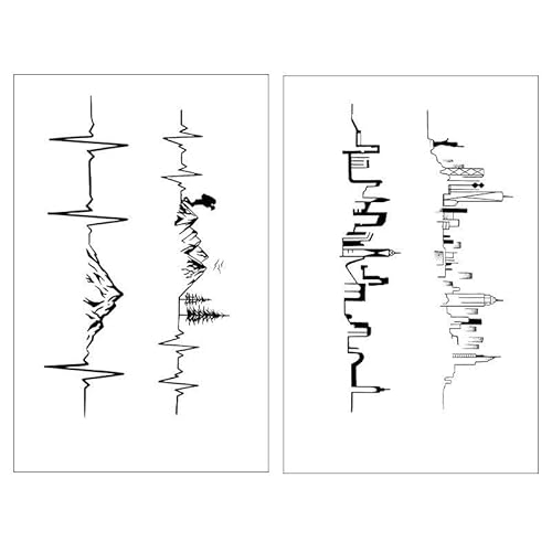 MOQNISE 2 pcs Elektrocardiogram-Tatoeagestickers In Europese Stijl Voor Mannen En Vrouwen Met Kruideneffecten, Realistische Tatoeages Die Niet Kunnen Worden Afgewassen, Semi-Permanent