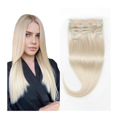 ruyi-1986 Clip-in haarextensions 8-delige clip-in hairextensions Echt menselijk haar Blonde clip-in extensions van echt haar Steil clip-in extensions van echt haar Platinablonde clip-in extensions Clip-in-exten