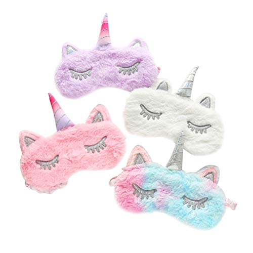 Lurrose 4 Stuks Nacht Oogschaduw Pluche Blinddoek Pluche Oogkap Blinddoek Slapen Dierlijke Blinddoek Kinderen Geblinddoekt Pluche Slaapmasker Oogbedekking Slapen Ooglapje Schattig Reizen